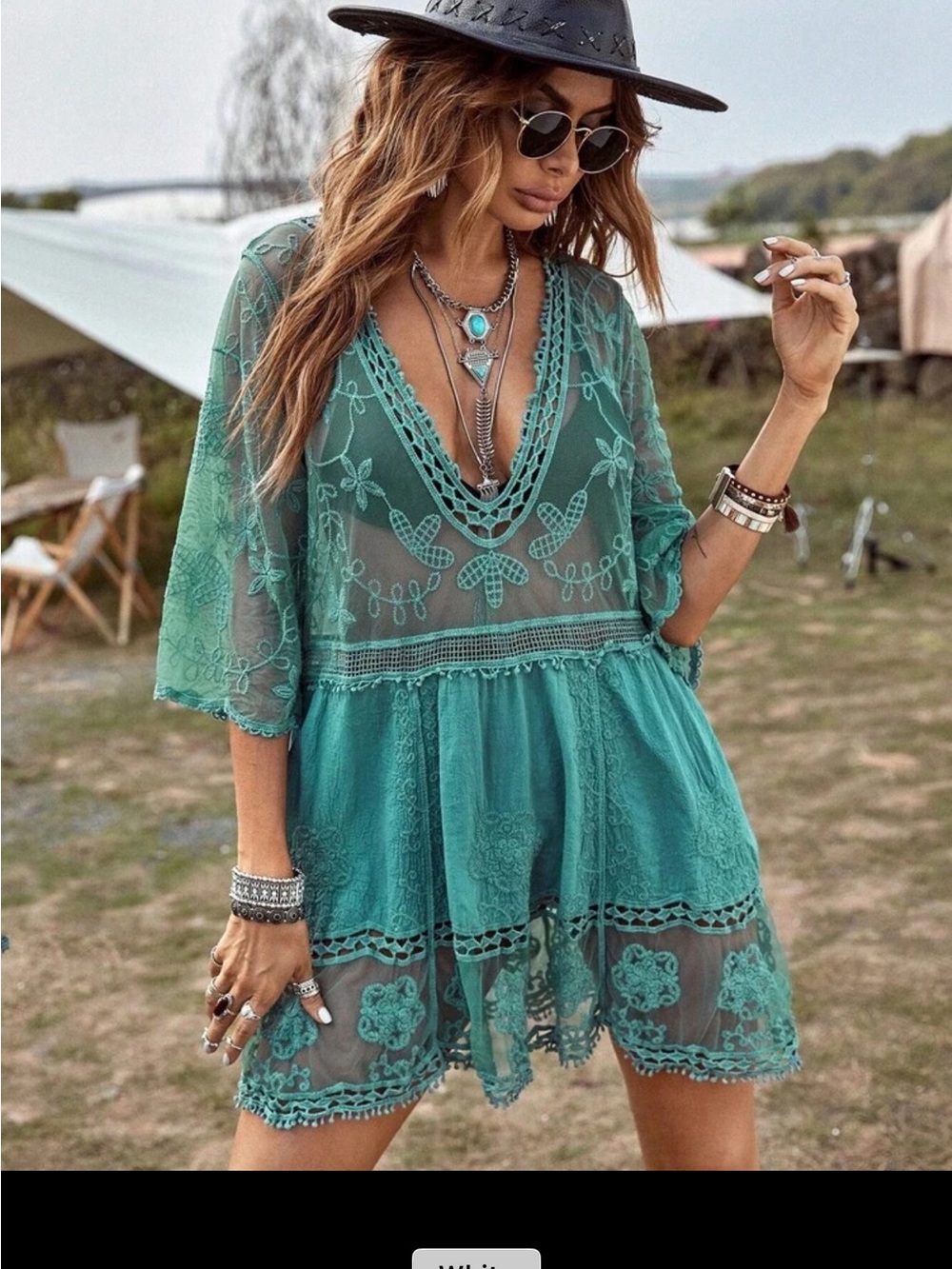 Teal Embroidered Lace Boho Coverup Dress